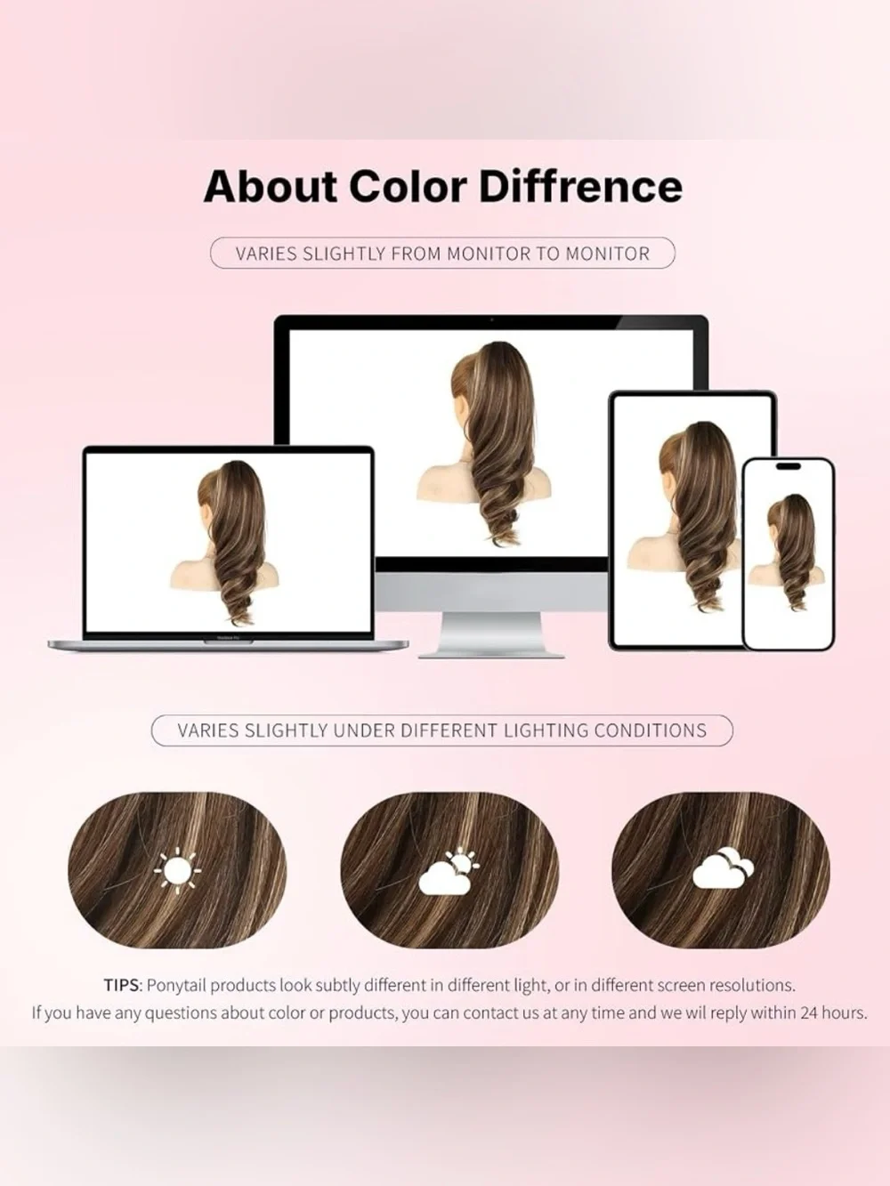 Clip In Ponytail Hair Ext. Claw Clip Choc. Brown & Honey Blonde Hi Lites-18”